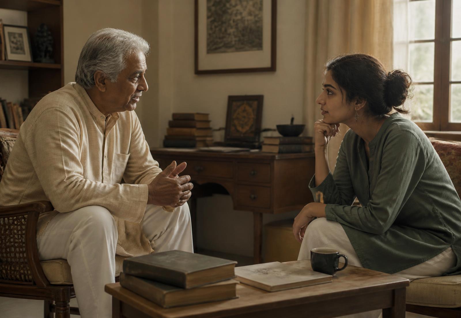 An experienced mentor in conversation with a young professional